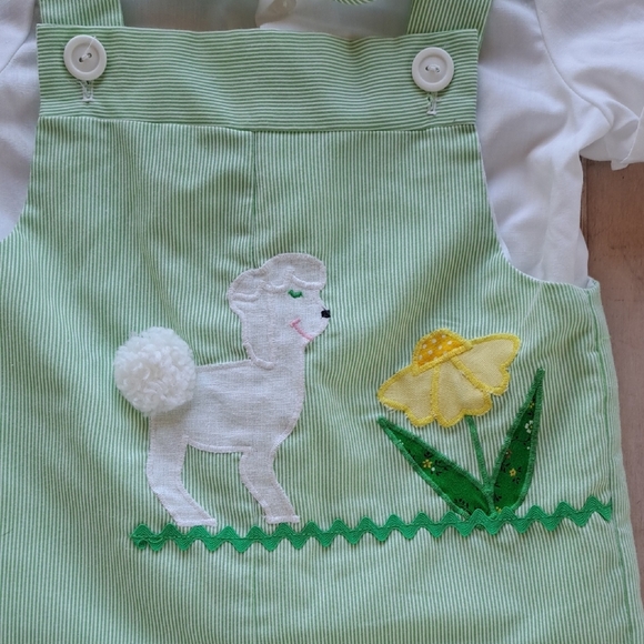 The Pond Vintage Green Pinstripes  Romper Patchwork Lamb 2 Piece Lightweight - Picture 3 of 12